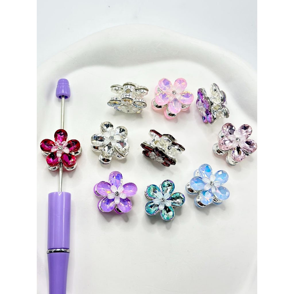 Double Side Flower with Clear Rhinestone Alloy Beads, Random Mix, 21MM by 16MM