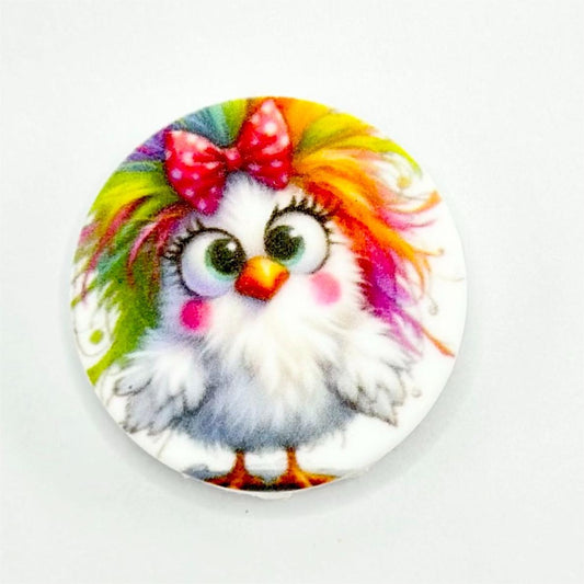 Birdie with Red Bowtie and Colorful Plumage Feather Silicone Focal Beads