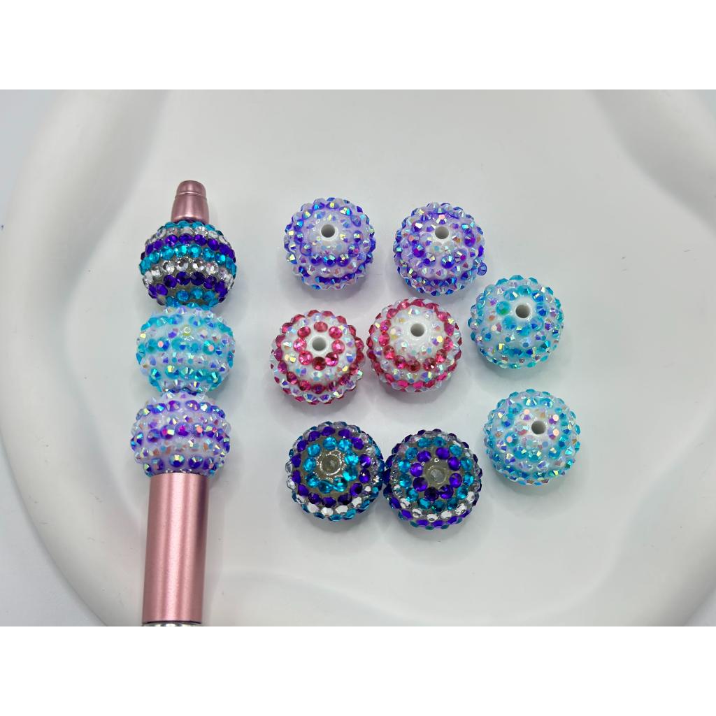 Acrylic Beads with Small Bumpy Rhinestone Beads, Random Mix, 20MM