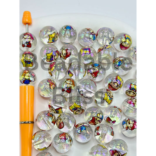 Clear UV Coating Acrylic Beads with Super Marie, Random Mix, 16MM