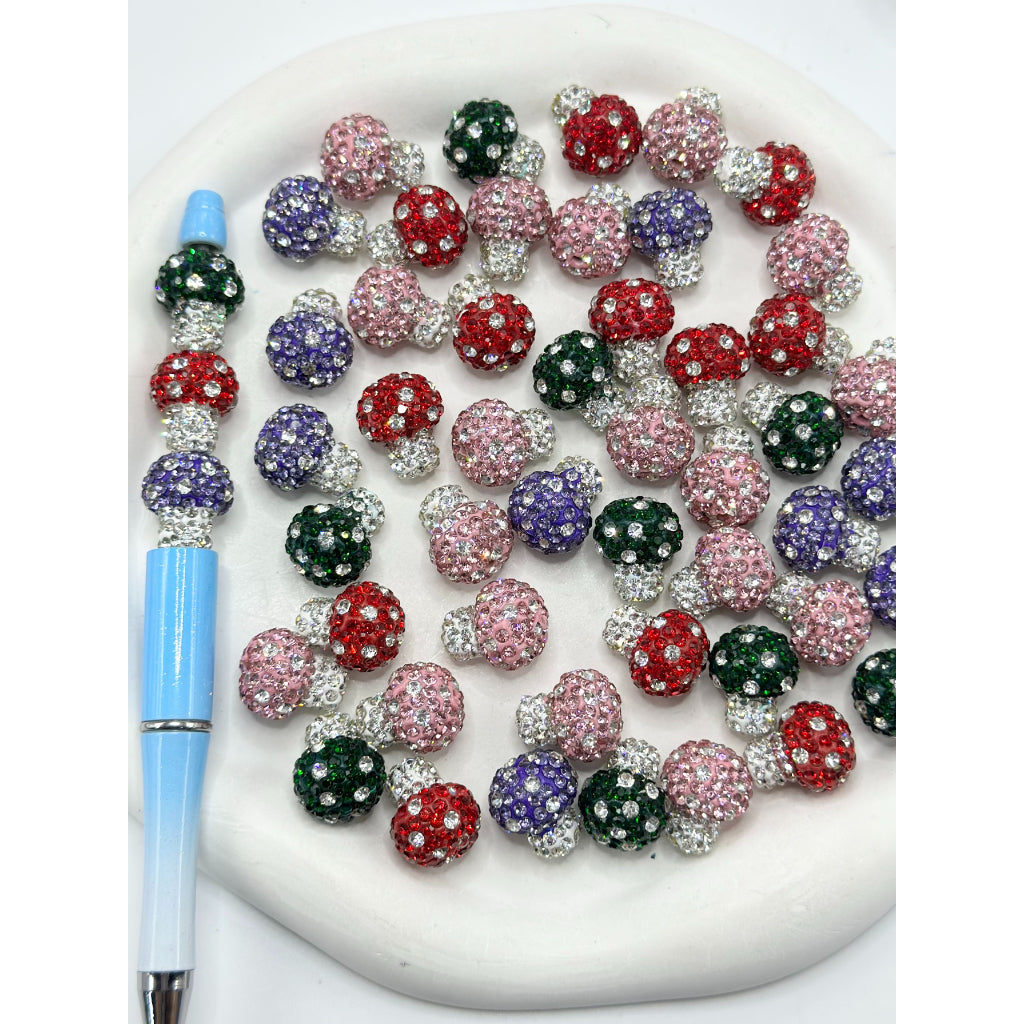 Colorful Mushroom Clear Rhinestone Clay Beads, Random Mix, 18MM