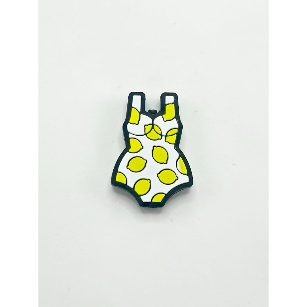 White Dress with Yellow Lemon Prints Silicone Focal Beads