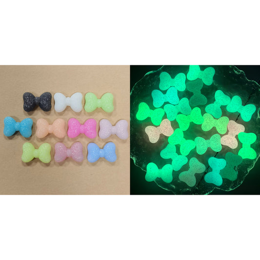 Little Cute Luminous Glittery Bowknot Silicone Focal Beads, Random Mix