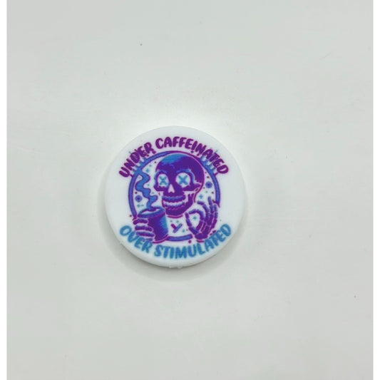 Under Caffeinated Over Stimulated Purple Skeleton Skull Drinks Coffee Silicone Focal Beads