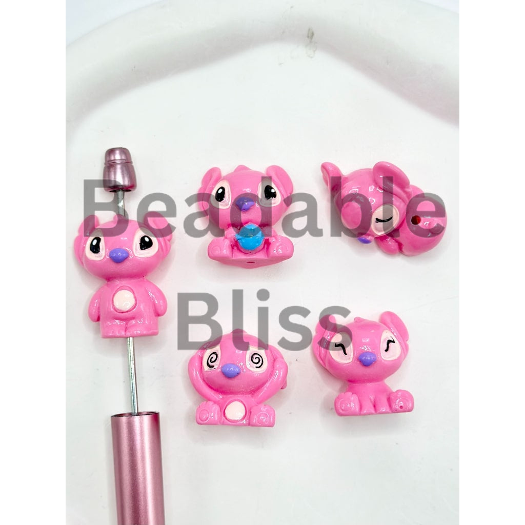 Pink & Blue Cute Stitc Cartoon Pen Toppers Acrylic Beads