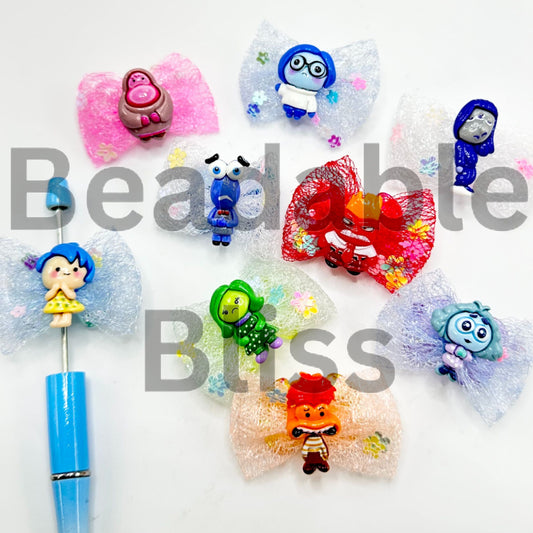 Vivid Insid Out Family Cartoon Bowknot Small Flowers Confetti Inside Acrylic Beads, Random Mix, Around 47*35MM