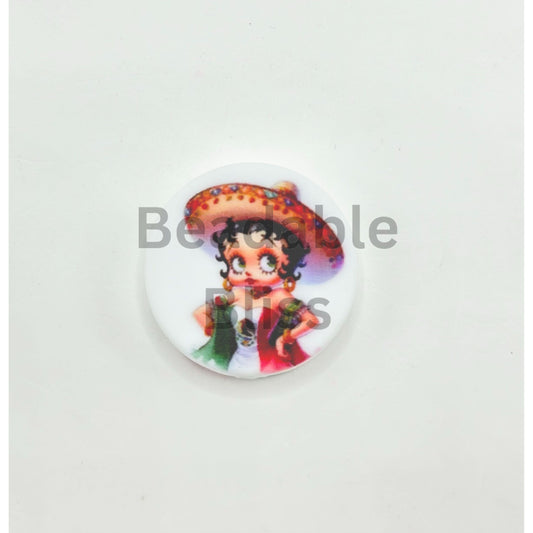 Beautiful Girl in Mexico Flag Dress and Bandwidth-brim Hat Silicone Focal Beads