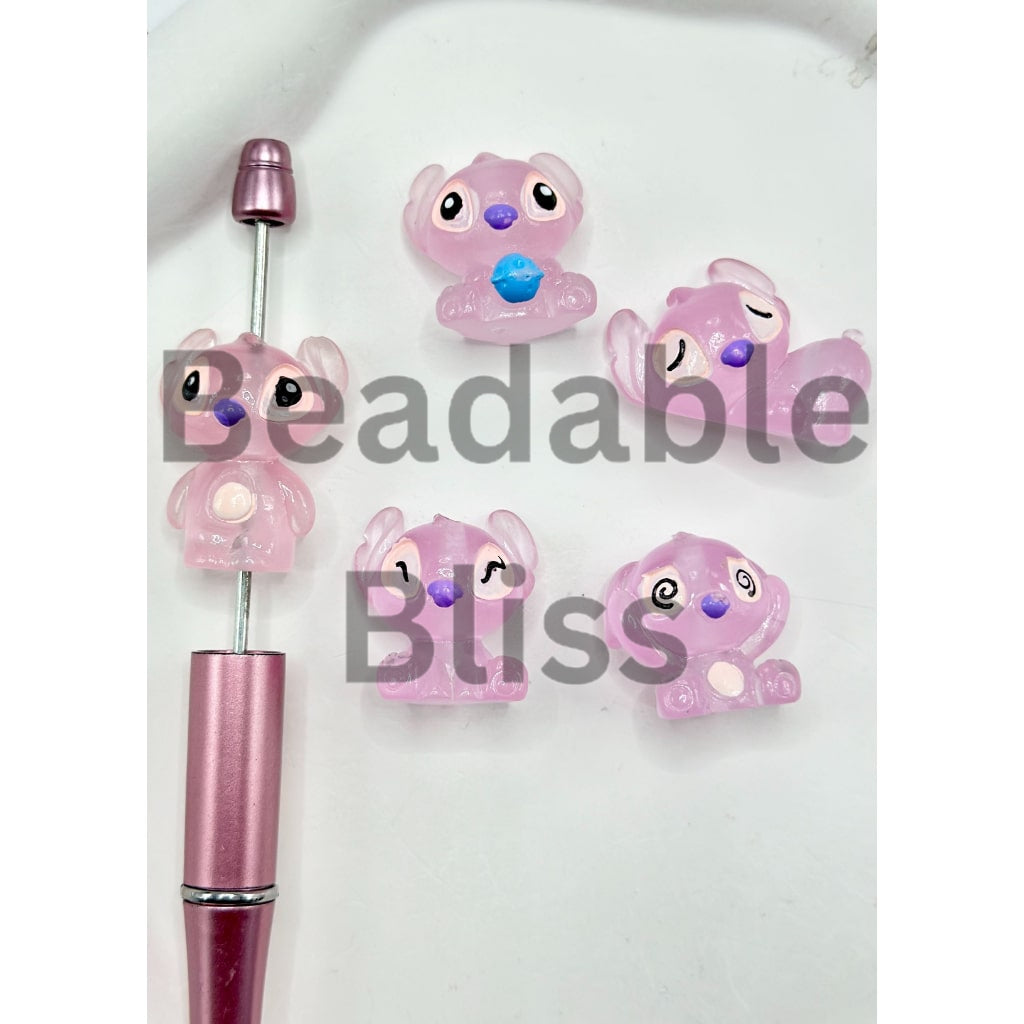 Pink & Blue Cute Stitc Cartoon Pen Toppers Acrylic Beads