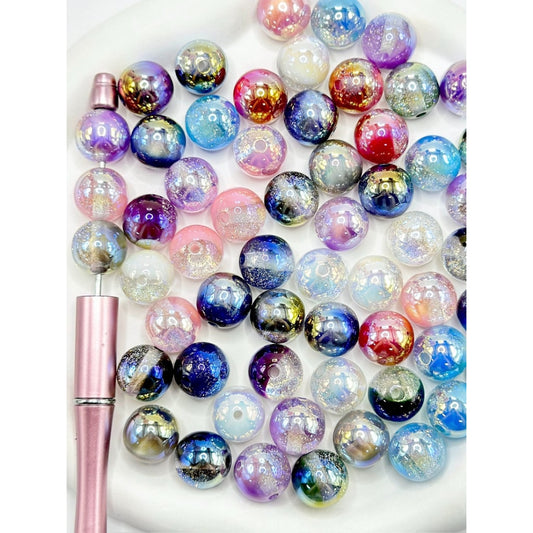 Cat Eye Glitter Round Acrylic Beads, Random Mix, 16MM