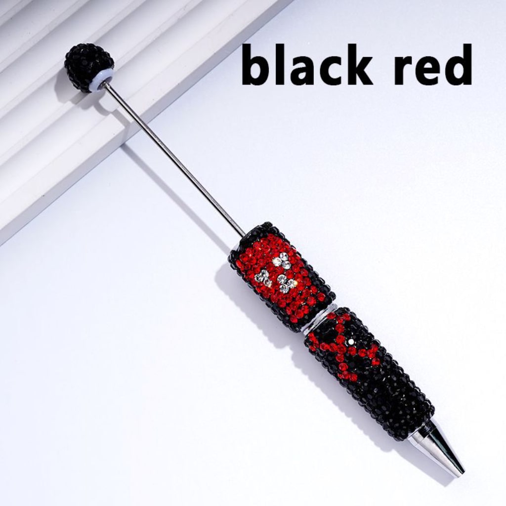 Horror Skeleton Skull Head Design Beadable Clay Pens with Colorful Rhinestones Covered the Entire Pen