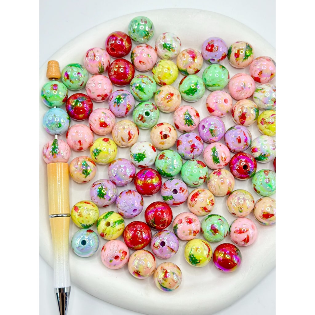 Colorful Merry Christmas Round Acrylic Beads , Random Mix, 16MM