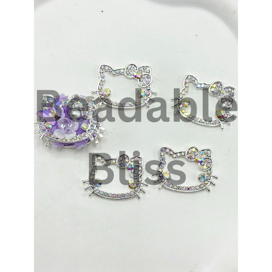 Sliver Alloy Metal Cat Head Bowknot Charm Frame with AB Rhinestone Chain, 31*22MM