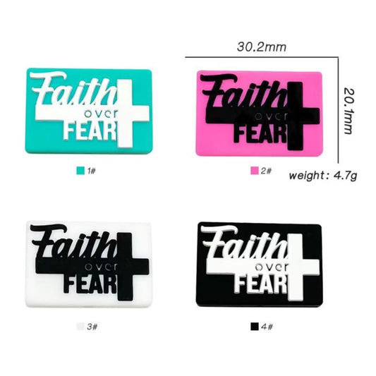 Faith over Fear Cross Religion Jesus Christ Silicone Focal Beads, Random Mix