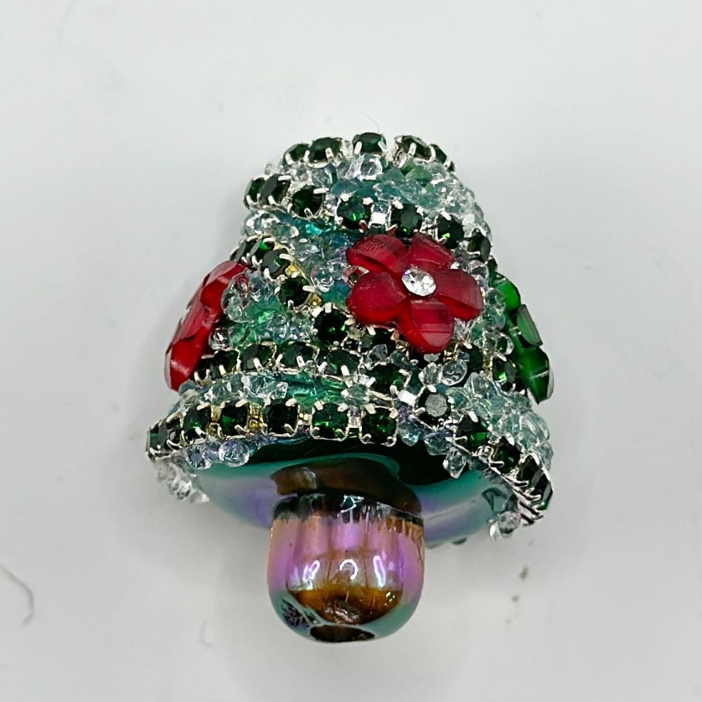 Bling Bling Vivid Red Green Rhinestone White Pearl Small Flower Christmas Tree Sugar Acrylic Beads, Around 30*24MM