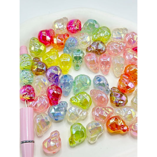 Luminous Translucent Skull Head Acrylic Beads, Random Mix, 16MM