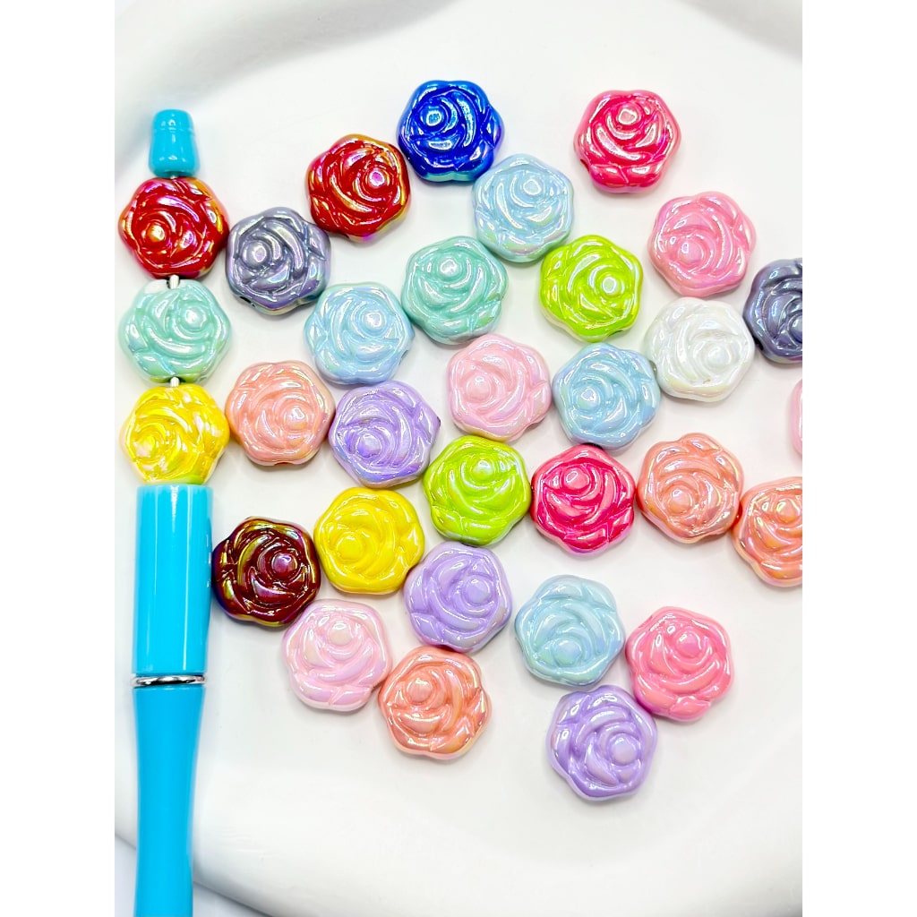 Rose Flower Slice Acrylic Beads, Random Mix, 16.5MM