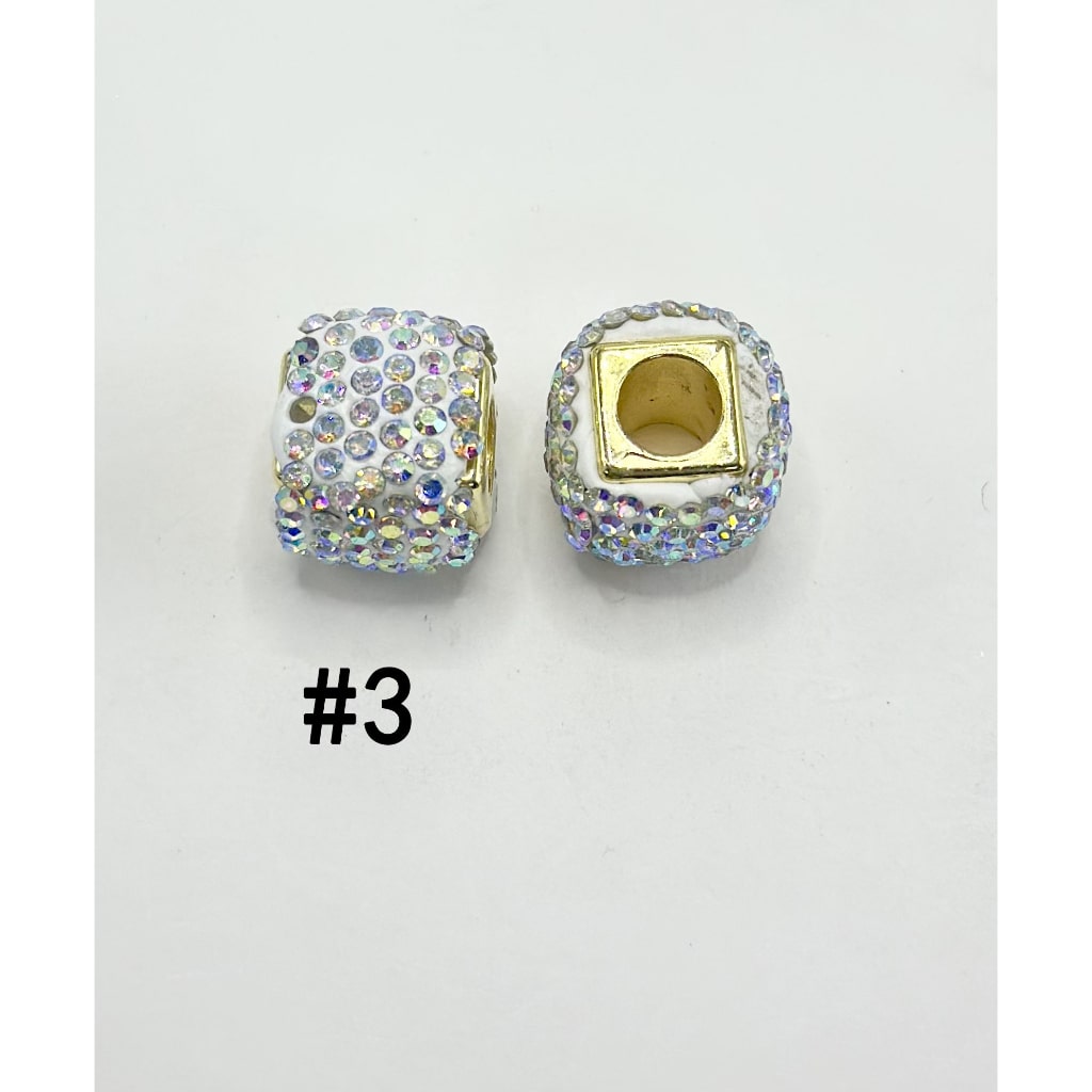 Square Shape Clay Spacer with Rhinestones in Solid Colors, 8MM by 12MM