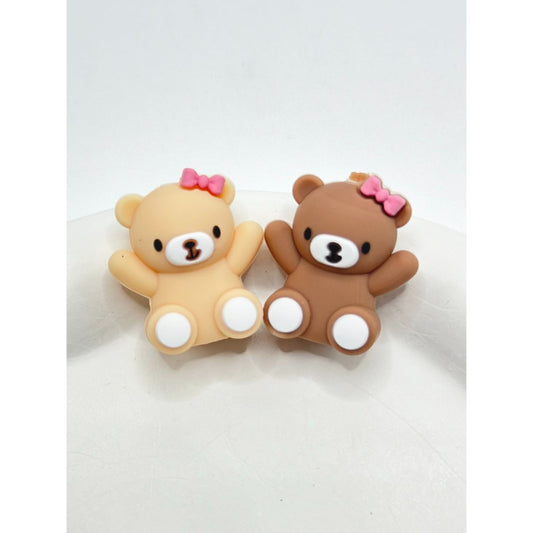 3D Little Cute Bear with Bowknot Silicone Focal Beads