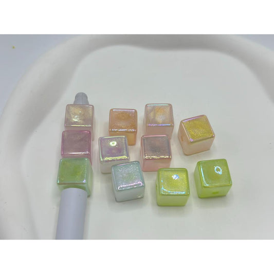 Cube Glitter Acrylic Beads in Pastel Colors , Random Mix, 14MM