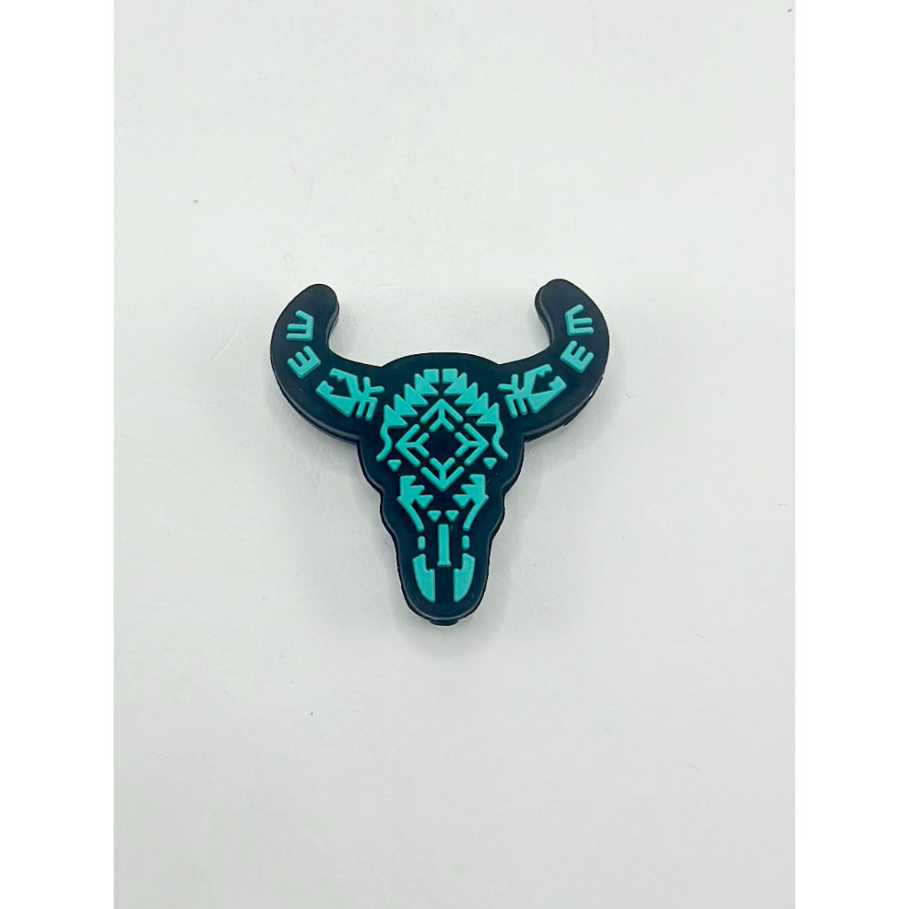 Cow Bull OX Head with Teal Prints Silicone Focal Beads