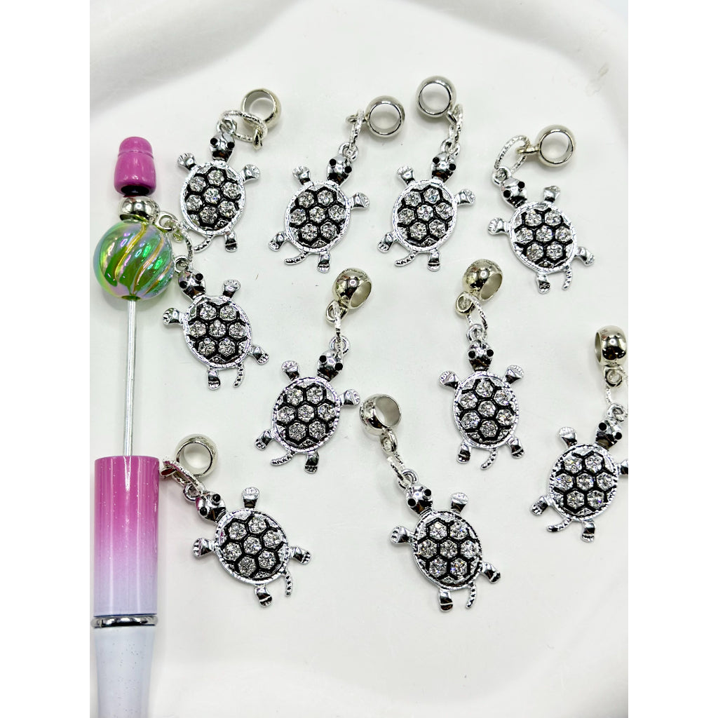 Little Cute Turtle Tortoise Alloy Charm Chain with Clear Rhinestone for Pen, Around 45MM