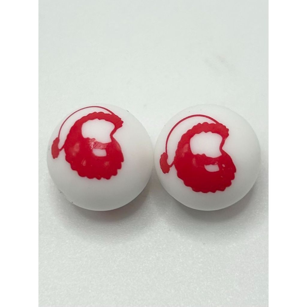 Red Christmas Santa Head Printed Silicone Beads Number 416