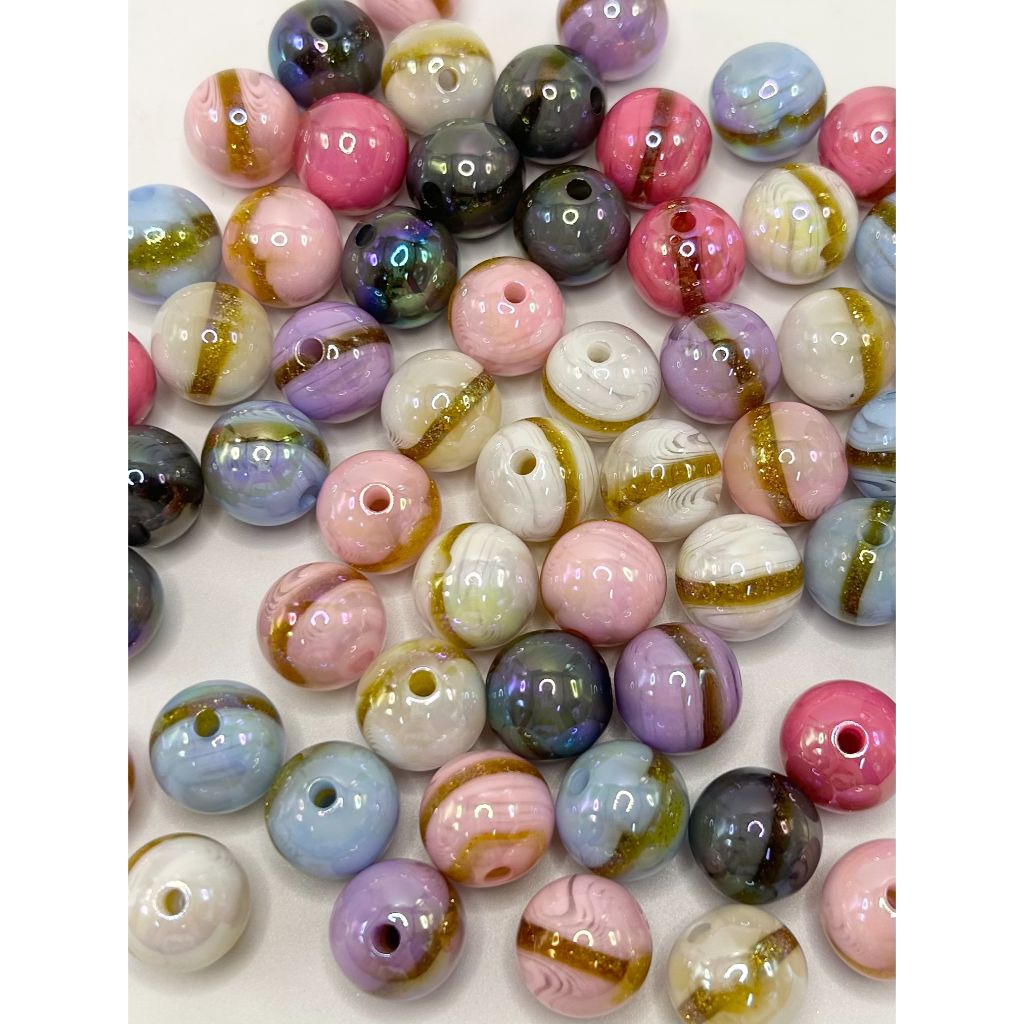 Star River Acrylic Beads with Gold Glitter, 16mm Random Mix