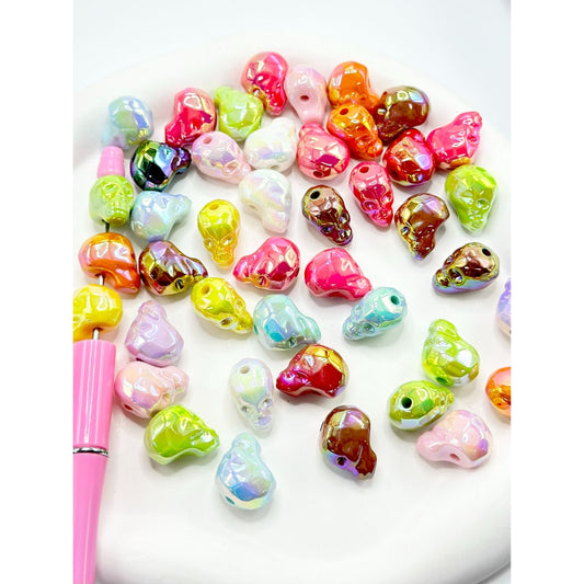 UV Coating Skull Head Acrylic Beads, Random Mix, 16*20MM