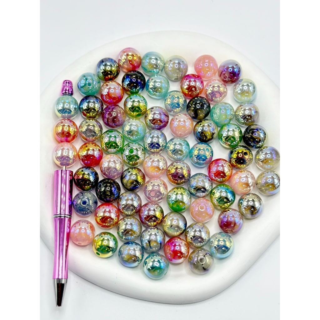 Sparkling UV Coating Atomizing Round Acrylic Beads, Random Mix, 16MM