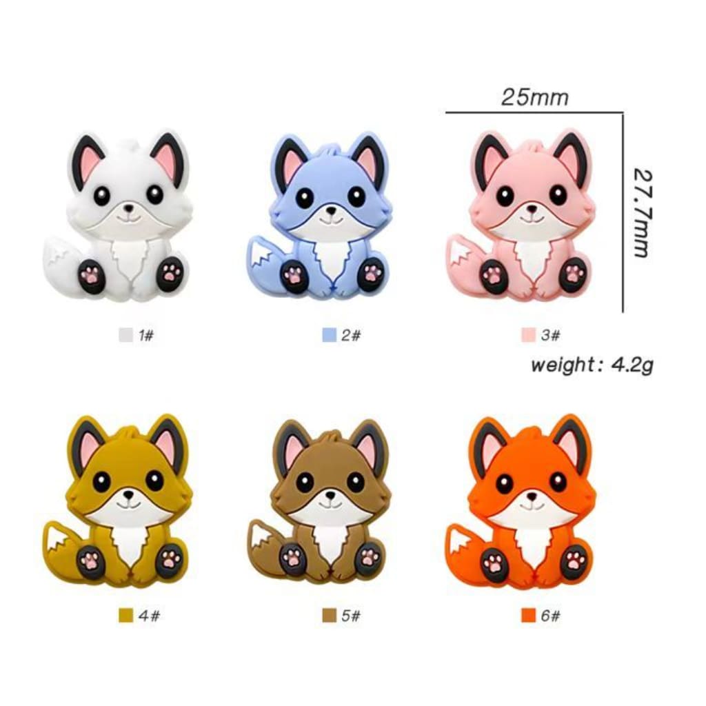 Little Cute Foxes Animal Silicone Focal Beads, Random Mix