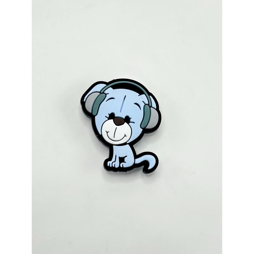 Little Blue Dog Puppy Listens to Music with Earphone Silicone Focal Beads