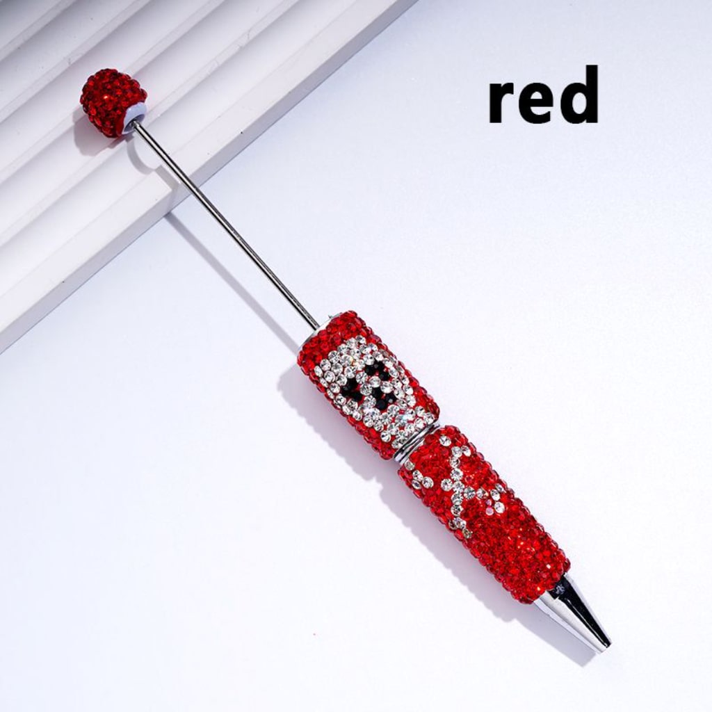 Horror Skeleton Skull Head Design Beadable Clay Pens with Colorful Rhinestones Covered the Entire Pen