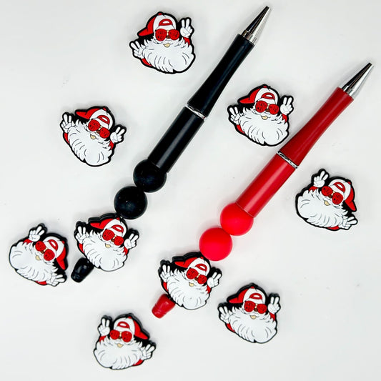 Christmas Father Santa Claus in Red Sunglasses Backwards Cap Peace Sign Silicone Focal Beads