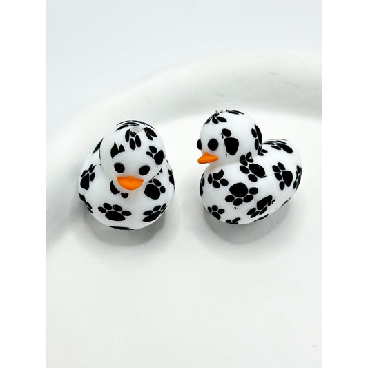 Paw Print in Black and White Cute Ducklings 3D Silicone Focal Beads