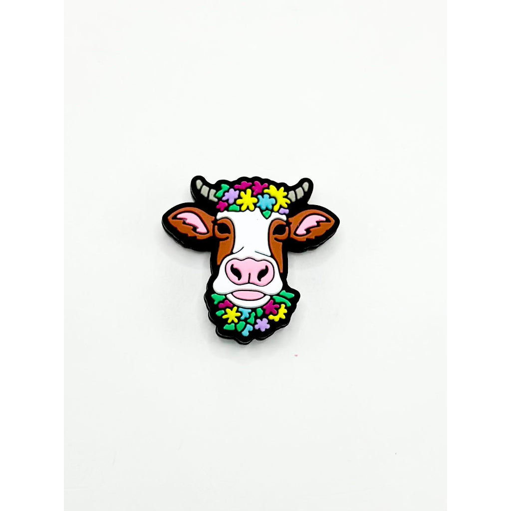 Cow Bull OX Cattle with Flower Garland Silicone Focal Beads