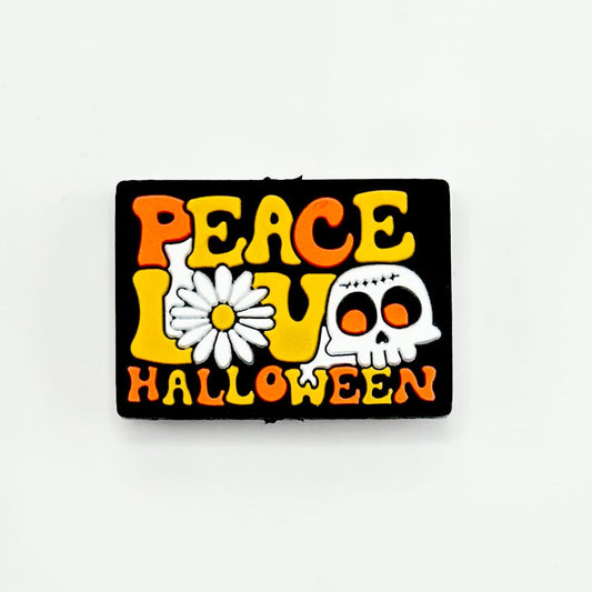 Peace Love Halloween Skeleton and Small White Flower Silicone Focal Beads