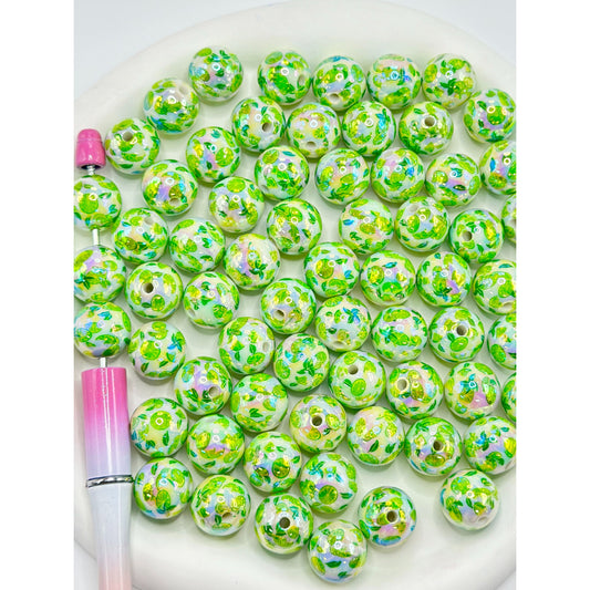 Green Sliced Lemon Fruit Acrylic Beads, Random Mix, 16MM