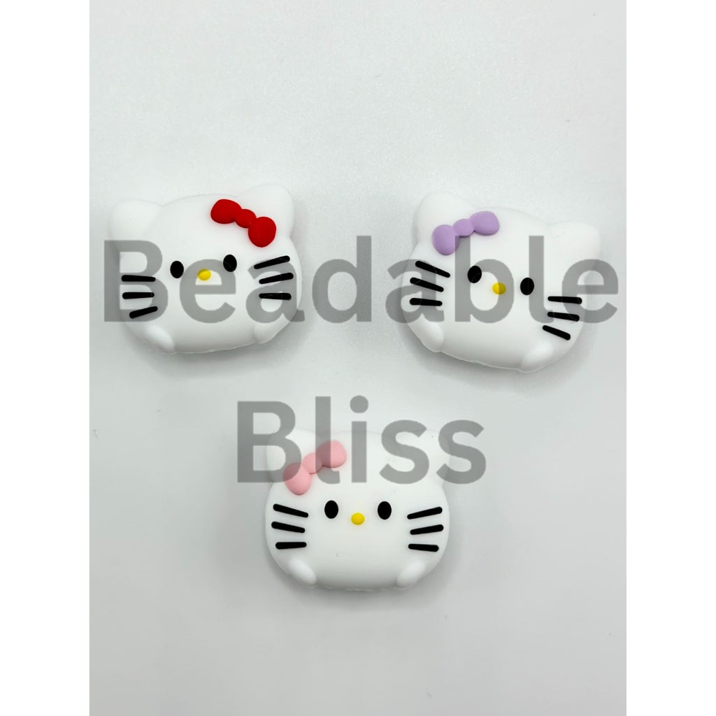 3D Cute Hello Kitten Cat Head Silicone Focal Beads