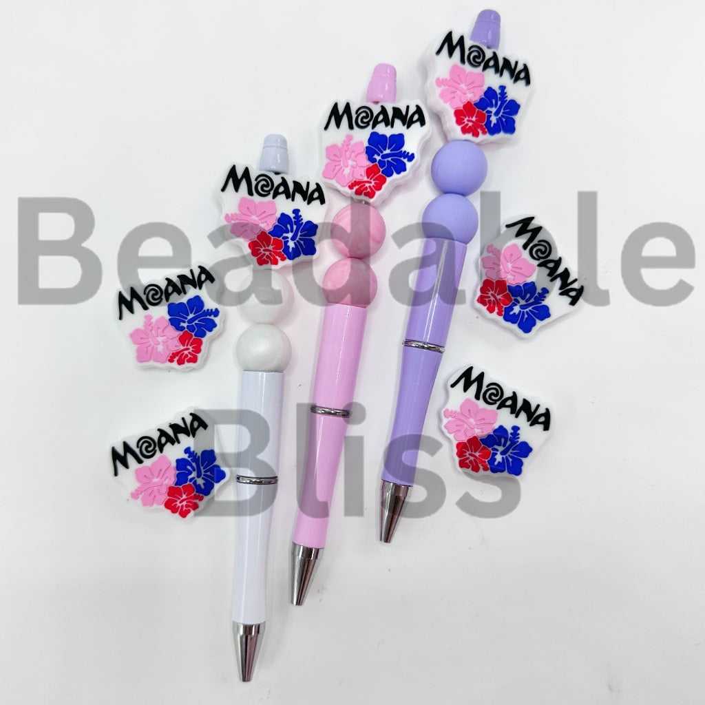 Moan Red Pink Blue Flowers Silicone Focal Beads