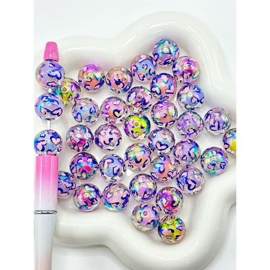 UV Finish Pink Heart Clear Round Acrylic Beads Small Bead Inside, Random Mix, 16MM