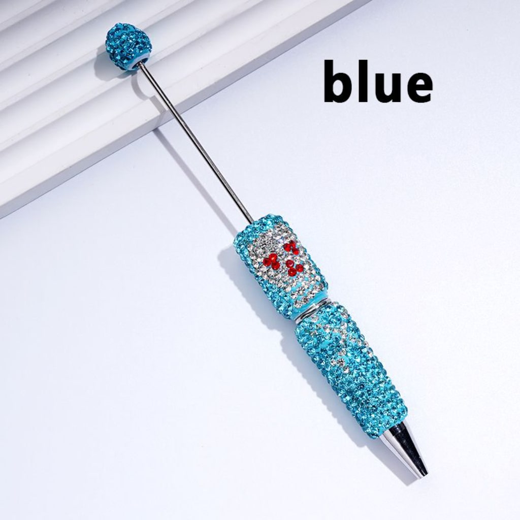 Horror Skeleton Skull Head Design Beadable Clay Pens with Colorful Rhinestones Covered the Entire Pen