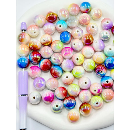 UV Coating Multi-Color Round Acrylic Beads, Random Mix, 16MM