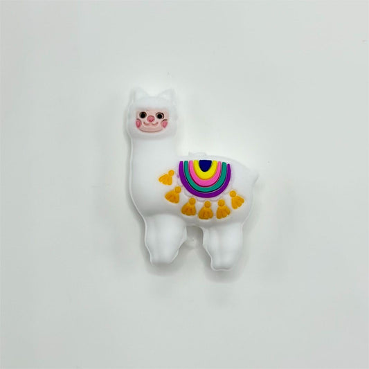 Cute Alpaca in Rainbow Colors Shawl Scarf with Yellow Pendants Llama 3D Silicone Focal Beads