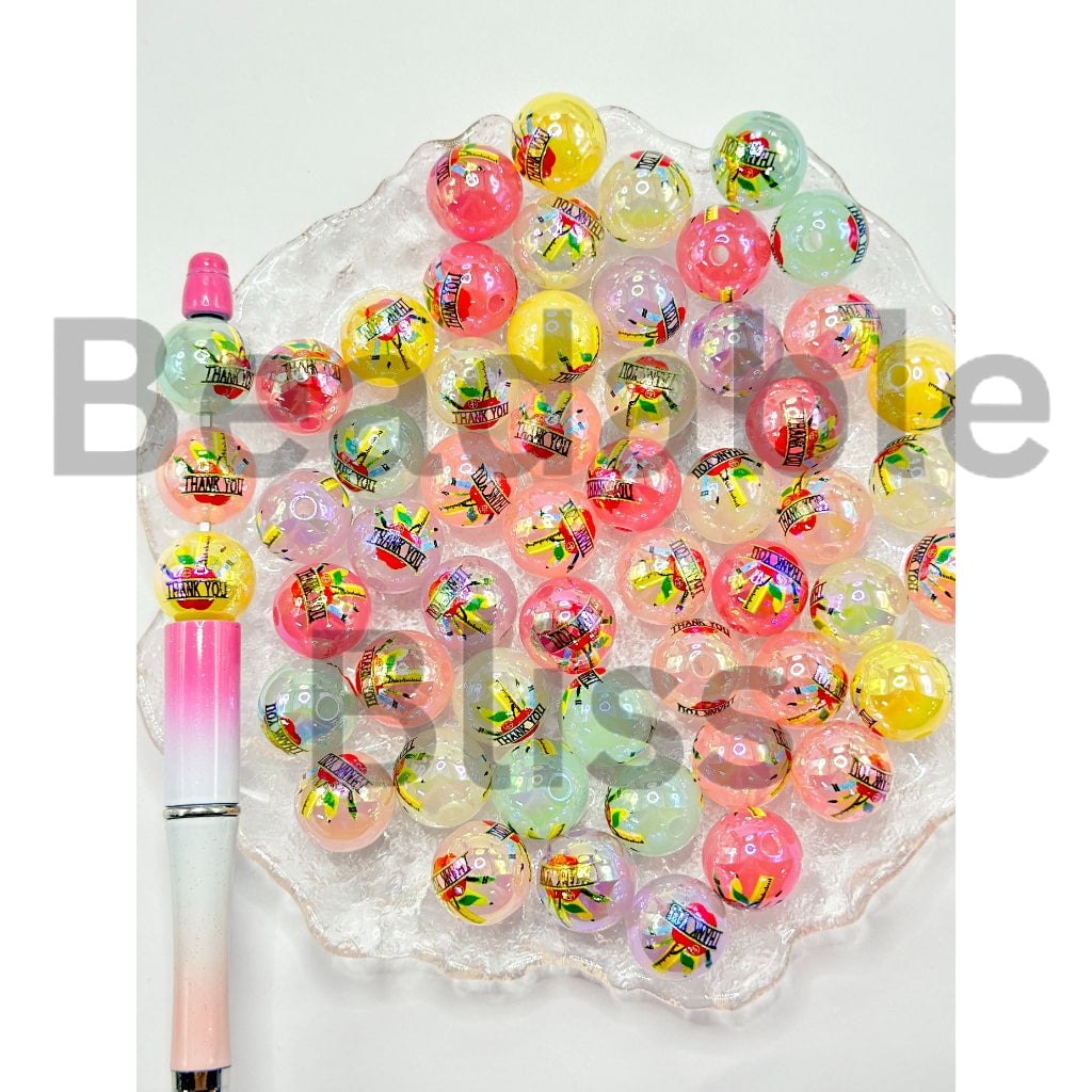 Thank You Teacher Jelly Color Round Acrylic Beads, Random Mix, 16MM