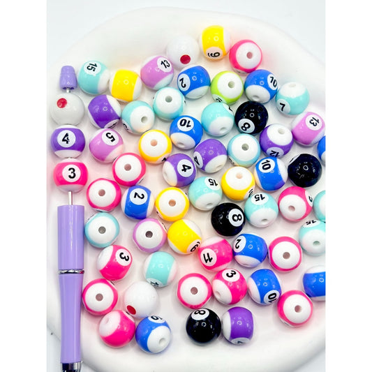 Billiards Acrylic Beads in Solid Colors, Random Mix, 16MM