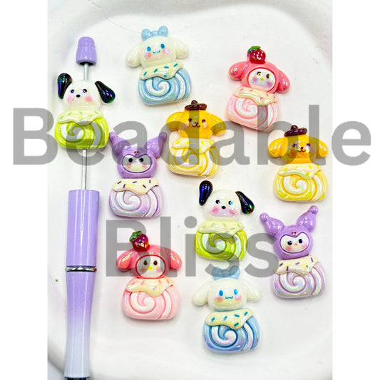 Sanri Family Cartoon Acrylic Beads, Random Mix, Around 30-33MM