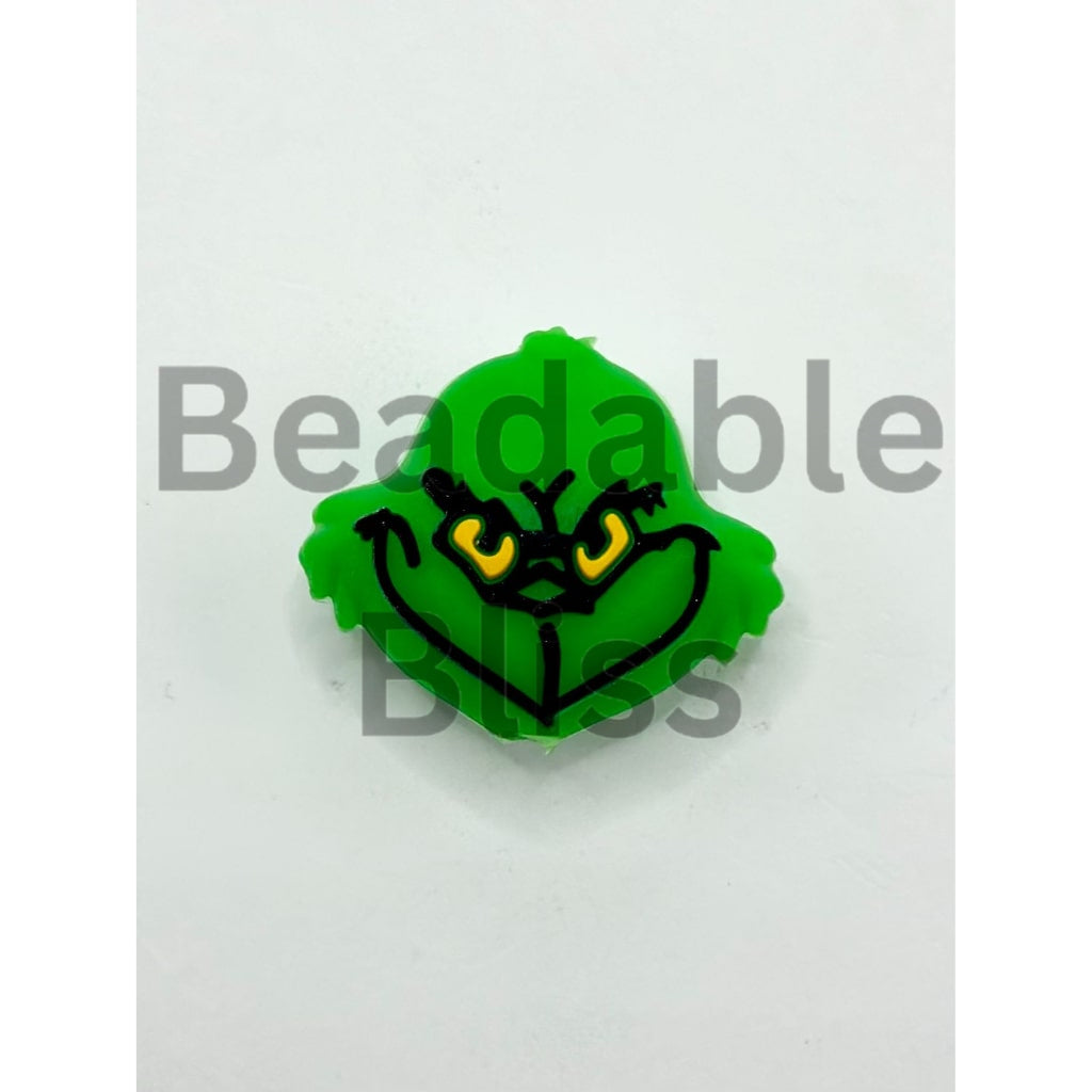 3D Green Monster with Yellow Eyes Silicone Focal Beads