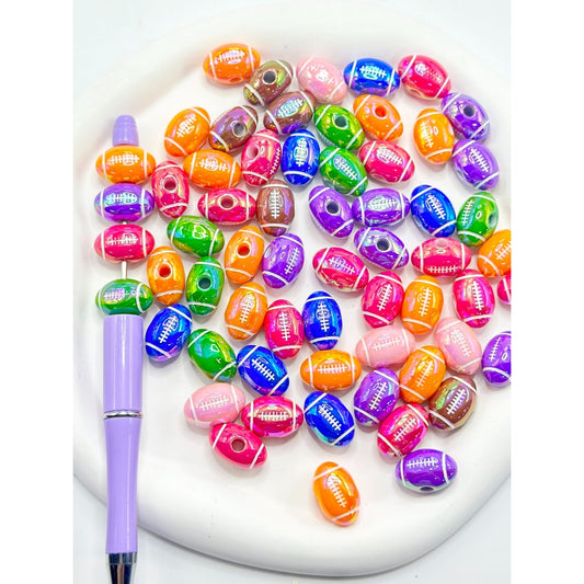 Colorful UV Coating American Football Sports Acrylic Beads, Random Mix, 19MM by 12MM