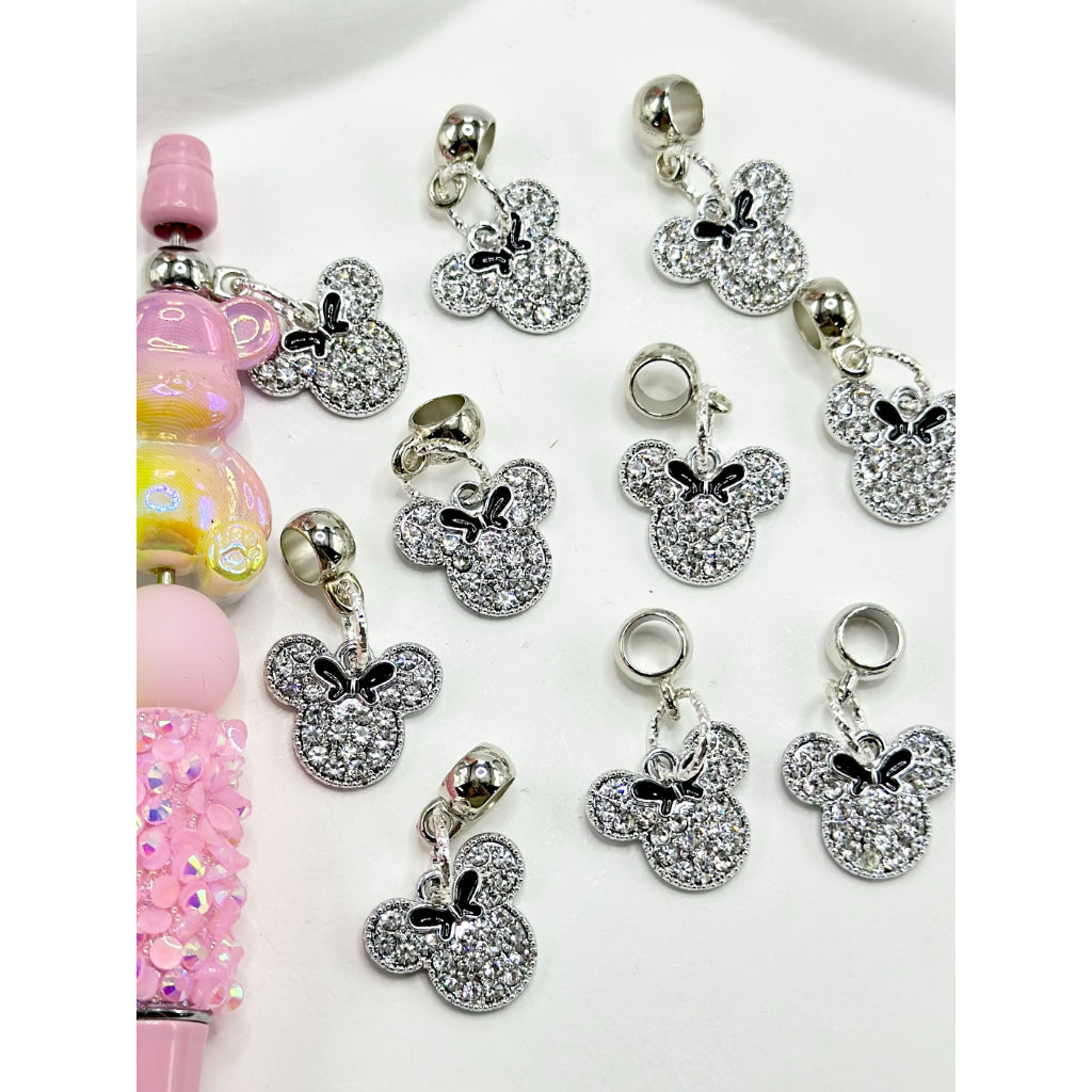 Mouse Head Micki Alloy Charm Chain with Clear Rhinestone for Pen, Around 32MM