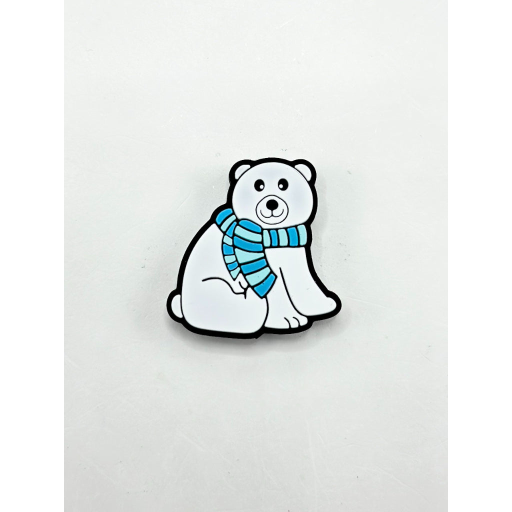 Polar Bear with Blue Stripe Scarf Silicone Focal Beads